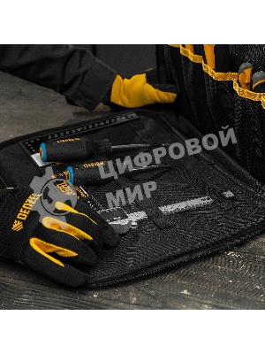 Сумка для инструмента Denzel 400х170х300 мм, 3 отделения, 28 карманов, наплечный ремень