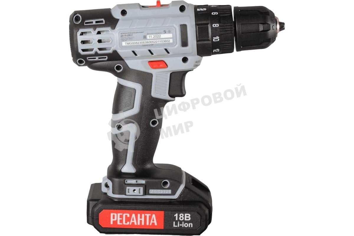Дрель-шуруповерт аккумуляторная Ресанта ДА-18-2ЛК-У 75/14/6, Аккумуляторная, 18В, 2 АКБ, Ударная, Кейс
