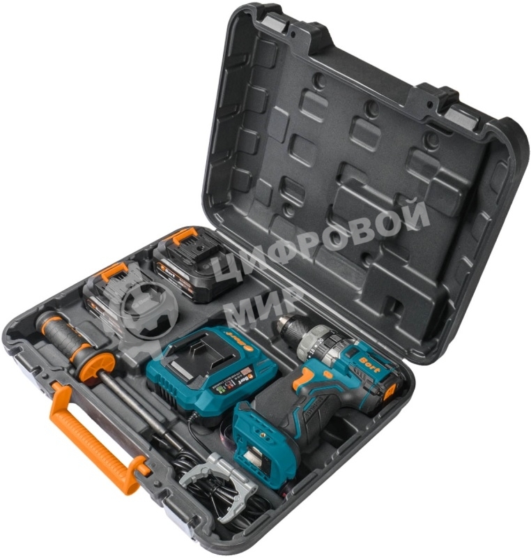 Дрель-шуруповерт Bort BAB-21Ix2Li-XDK, Аккумуляторная, 18В, 2 АКБ, Ударная