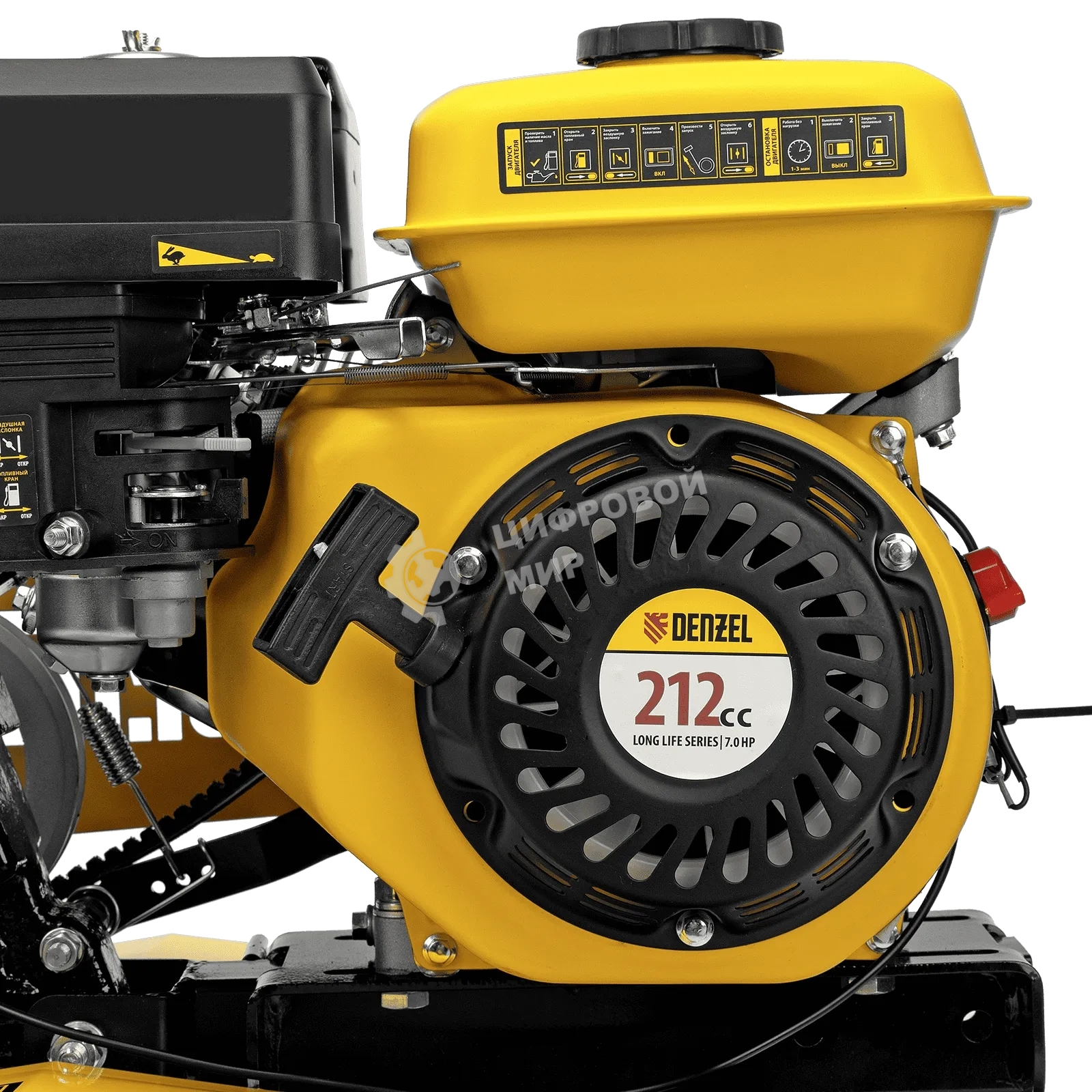 Мотоблок Denzel DPT-270SB, 7 л.с., ремен.сцеп, фрез 3х4, ШОМ, без колес, передачи 2В/1Н