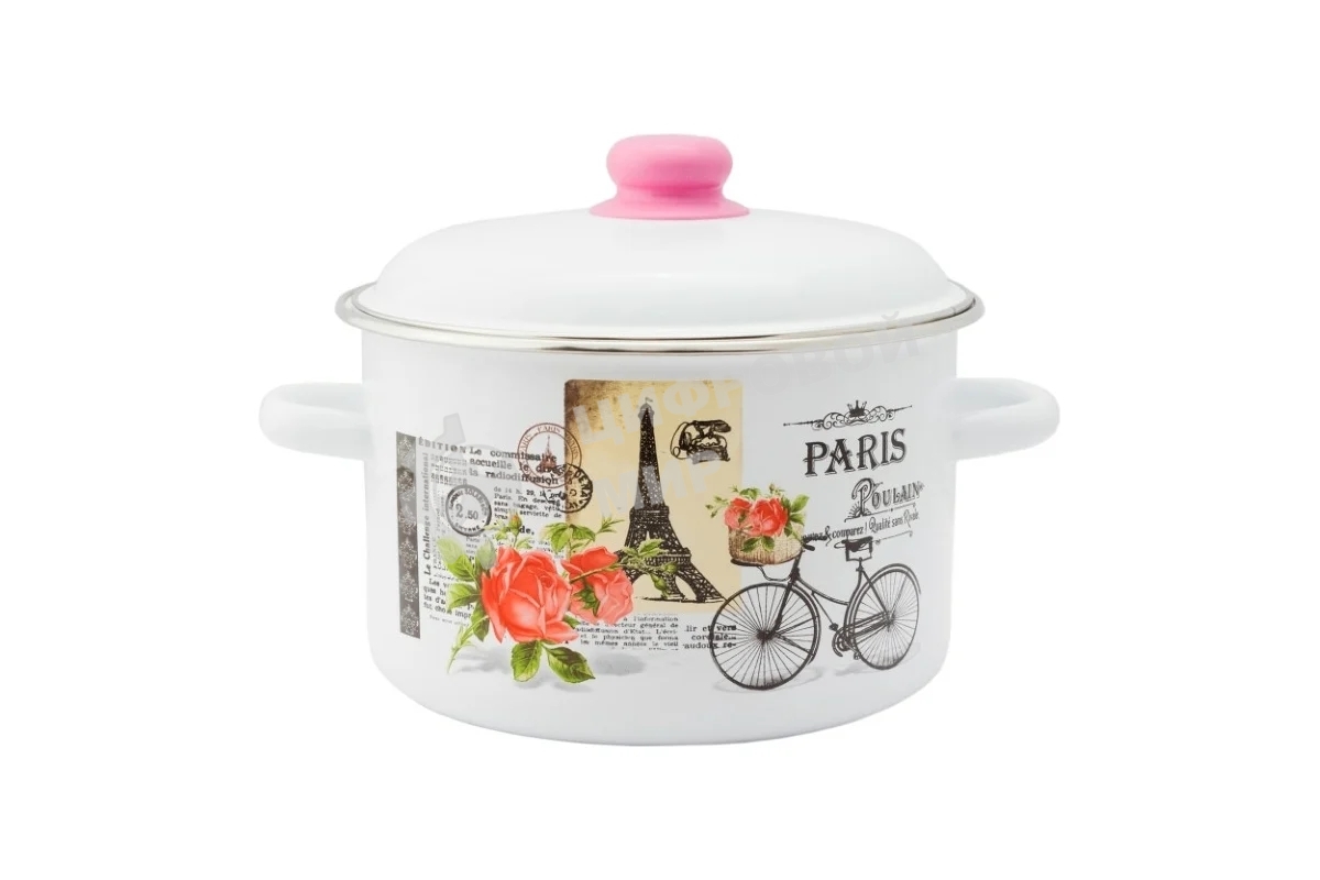 Кастрюля Appetite 1RD201М Париж с крышкой, эмалированная сталь, цилиндрическая 4 л