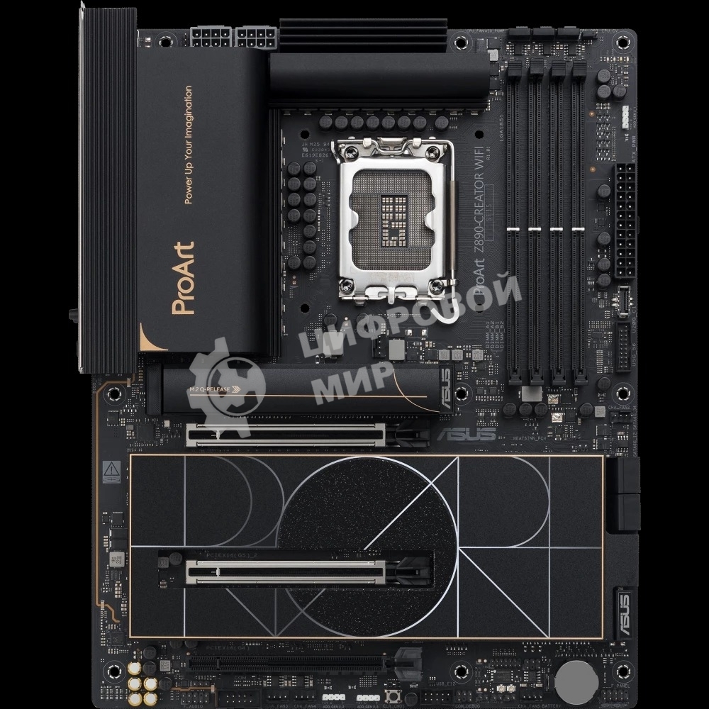 Материнская плата ASUS ProArt Z890-CREATOR WIFI, LGA 1851, Intel Z890, 4xDDR5, 4xSATA, 5xM.2, 2xPCIe 5.0 x16, 1xPCIe 4.0 x16, 1xHDMI, 1xDP, 1x 10Gb LAN, 1x 2.5Gb LAN, 2xUSB-C 10Gbps, 6xUSB-A 10Gbps, 1xUSB-A 2.0, 7.1, ATX