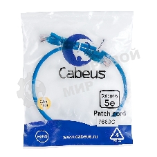 Шнур комм. Cabeus, кат. 5е, неэкр., U/UTP, RJ45/RJ45, LSZH, AWG24, 0.5м, синий
