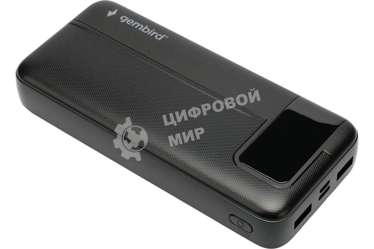 Портативный аккумулятор Gembird GPB-20Q, 20000мА·ч, QC/PD, дисплей, черный
