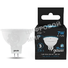 Лампа светодиодная Gauss 101505307 7Вт цок.:GU5.3 рефлек. 150B св.свеч.бел.хол. MR16 (упак.:10шт)