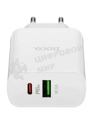 Блок питания (сетевой адаптер) HOCO C80A Rapido PD+QC3.0, 20W два порта (1хUSB-A, 1хType-C), белый