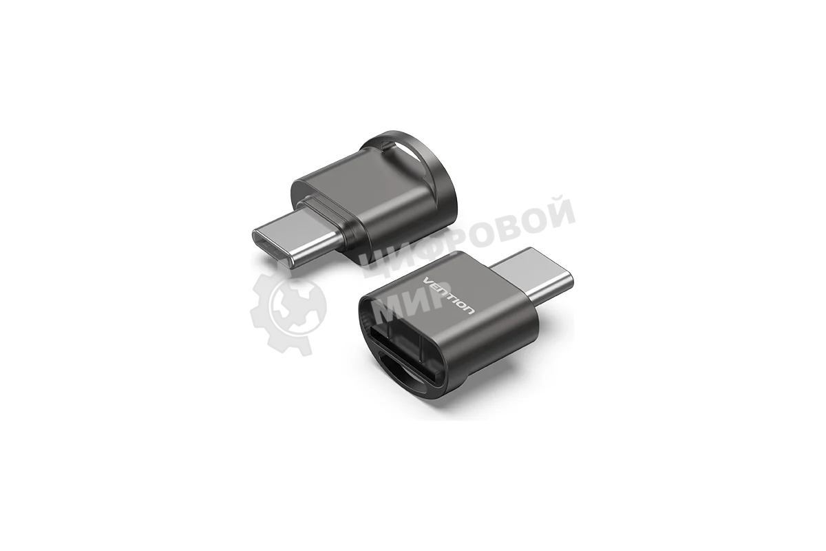 Кард-ридер Vention CLMH0/серый/OTG USB 2.0 CM/MicroSD/USB Type-C/металл