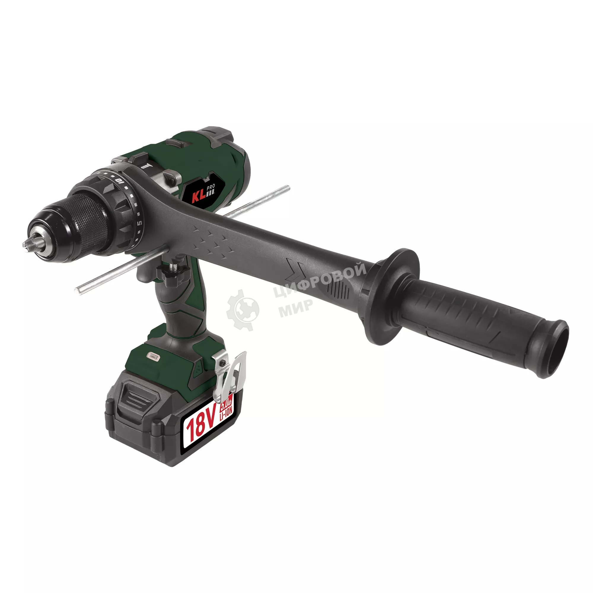 Профессиональный аккумуляторный бесщеточный ударный шуруповерт Klpro KLDM18BHX-50 (18В, Li-ion-2шт, 5.0А·ч, 150Нм, 2 скорости, подсветка, магнитная бита,З/У,в кейсе)