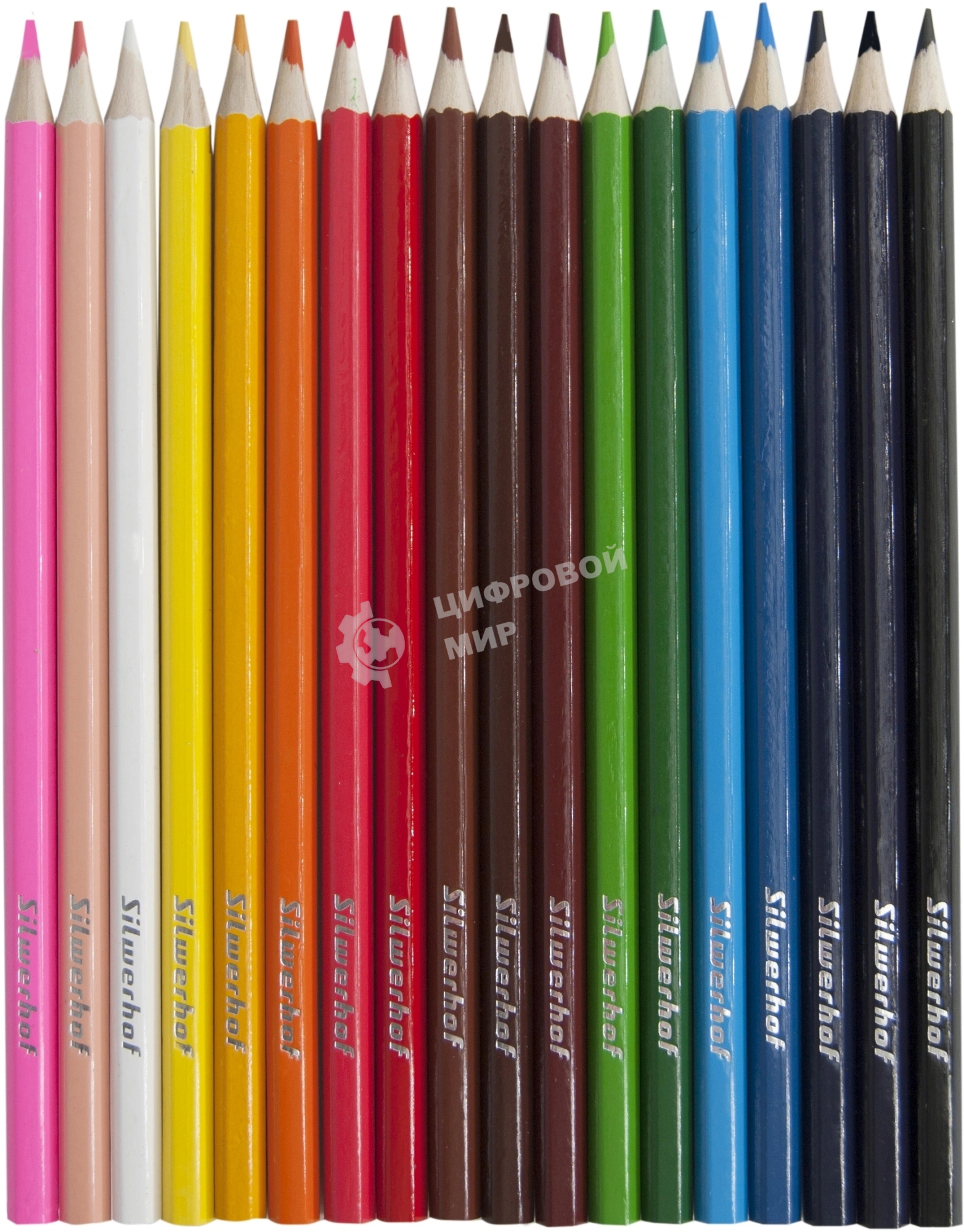Карандаши цветные Silwerhof Eco 2.65 мм, шестигранный профиль, дерево, ассорти, 18 цветов, коробка с европодвесом