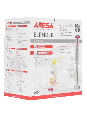 Блендер погружной Aresa AR-1107 серебристый, 1000 Вт, плавная регулировка