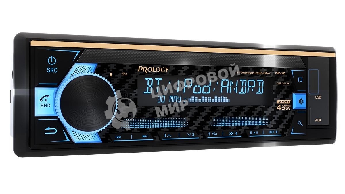 Автомагнитола Prology CMD-350, 1 DIN, Bluetooth, USB Type-A, AUX, пульт ДУ