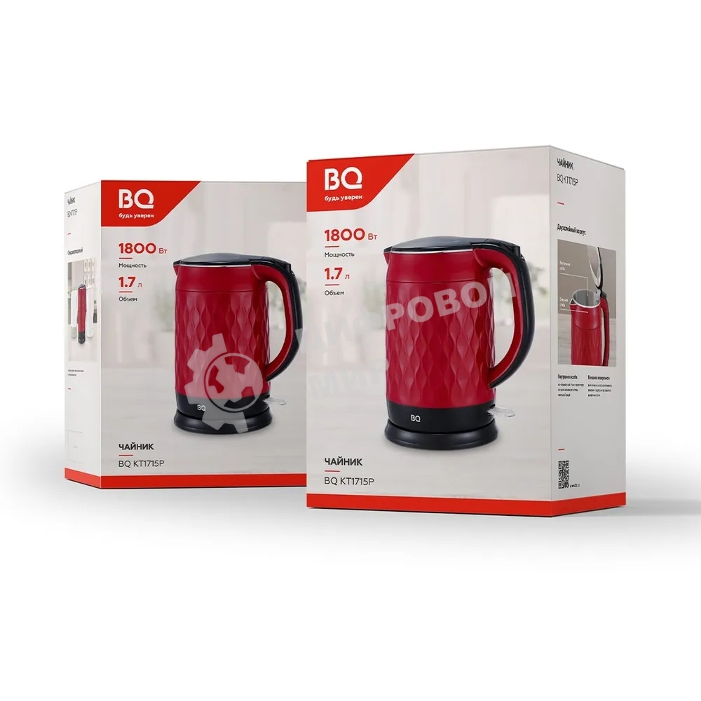 Чайник электрический BQ KT1715P Red-Black. Мощность:1800 Вт, Объем 1.7 л