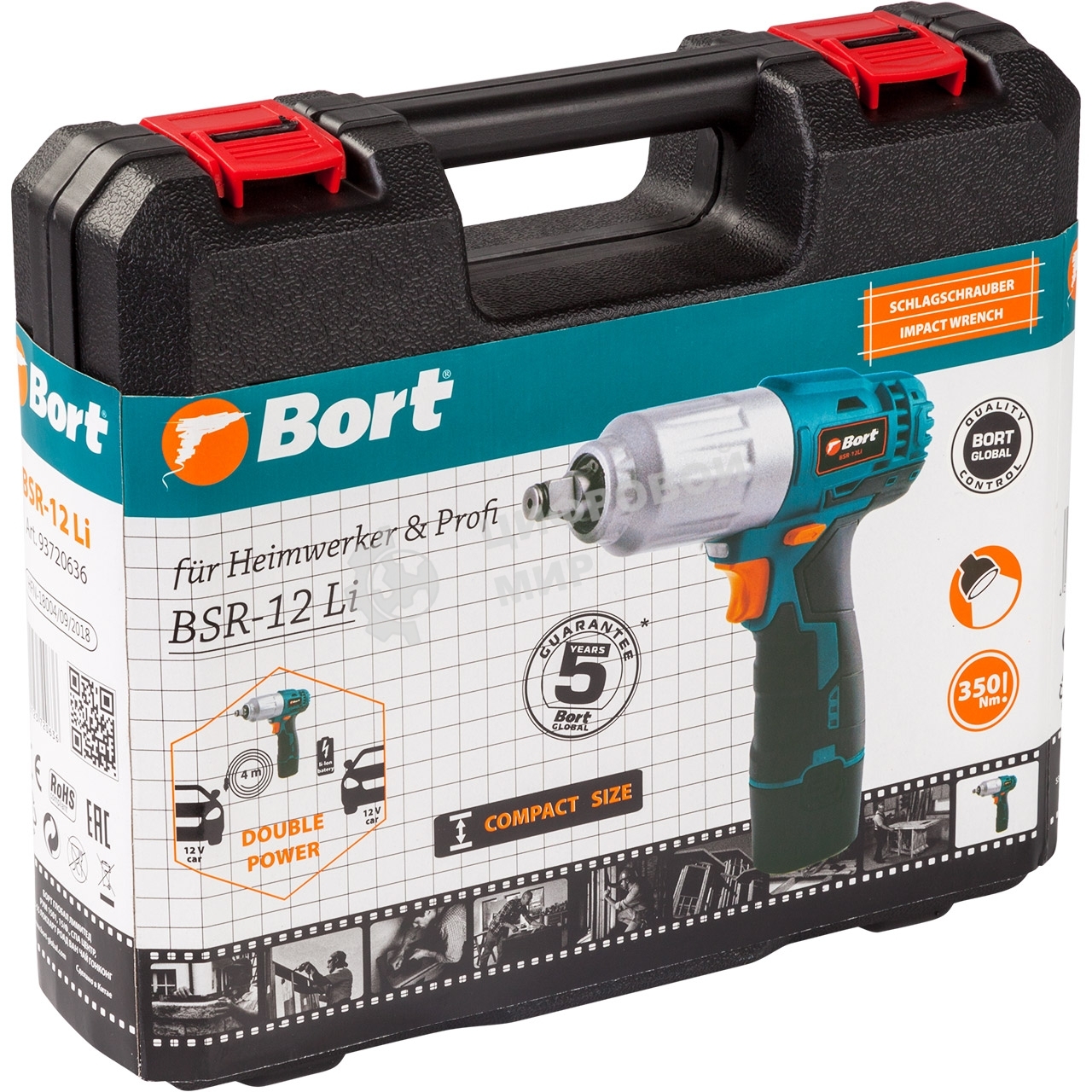 Гайковерт Bort BSR-12LI проводной автомобильный 93720636 12 В, 350 Нм, 3300 об/мин, 3,1 кг