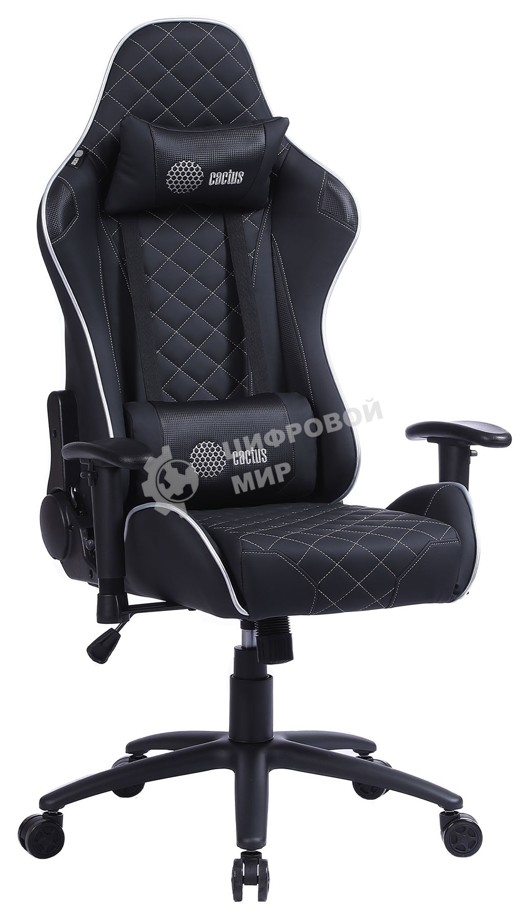 Кресло игровое Cactus CS-CHR-030BLS черный/серебристый, сиденье черный/серебристый, эко.кожа, с подголов. крестовина металл, пластик черный