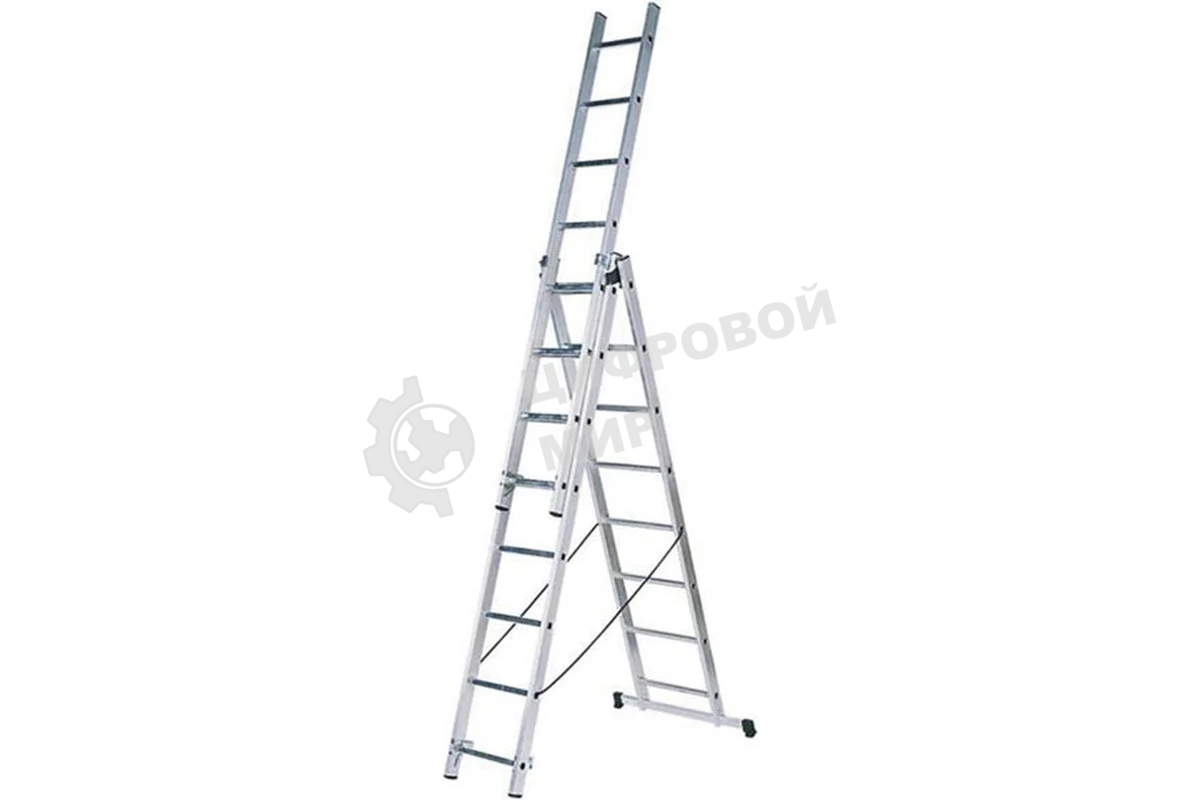 Лестница FIT 65434 трехсекционная алюминиевая 3х9 ступеней h=257/449/641 см вес 11.18кг