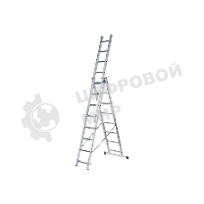 Лестница FIT 65434 трехсекционная алюминиевая 3х9 ступеней h=257/449/641 см вес 11.18кг