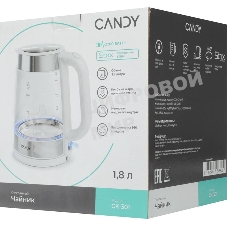 Электрочайник Candy CK-301 белый, 1.8 л, 2200 Вт, скрытый нагревательный элемент