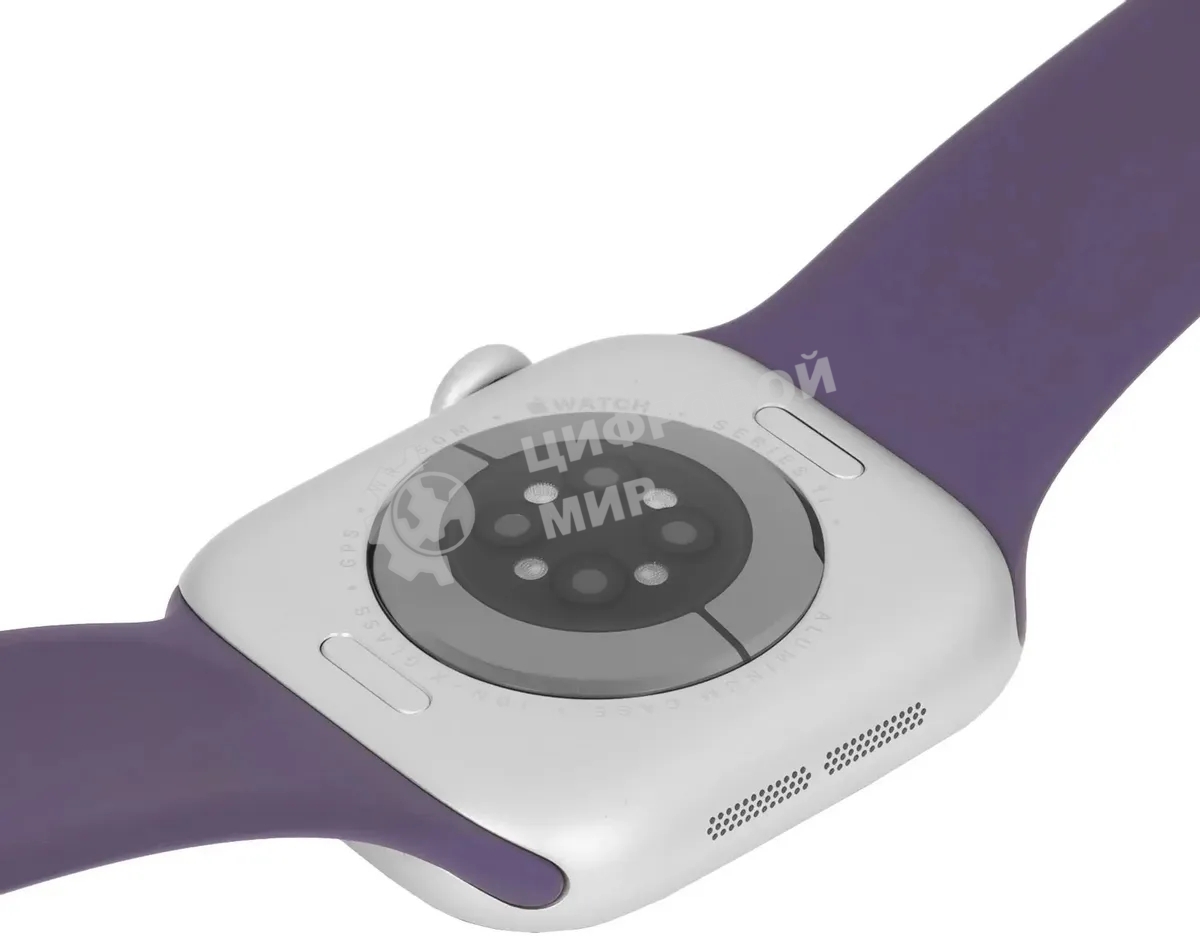 Умные часы Apple Watch Series 11 A3333 46мм OLED корп.серебристый Sport Band рем.фиолетовый разм.брасл.:M/L (MEVA4AM/A)