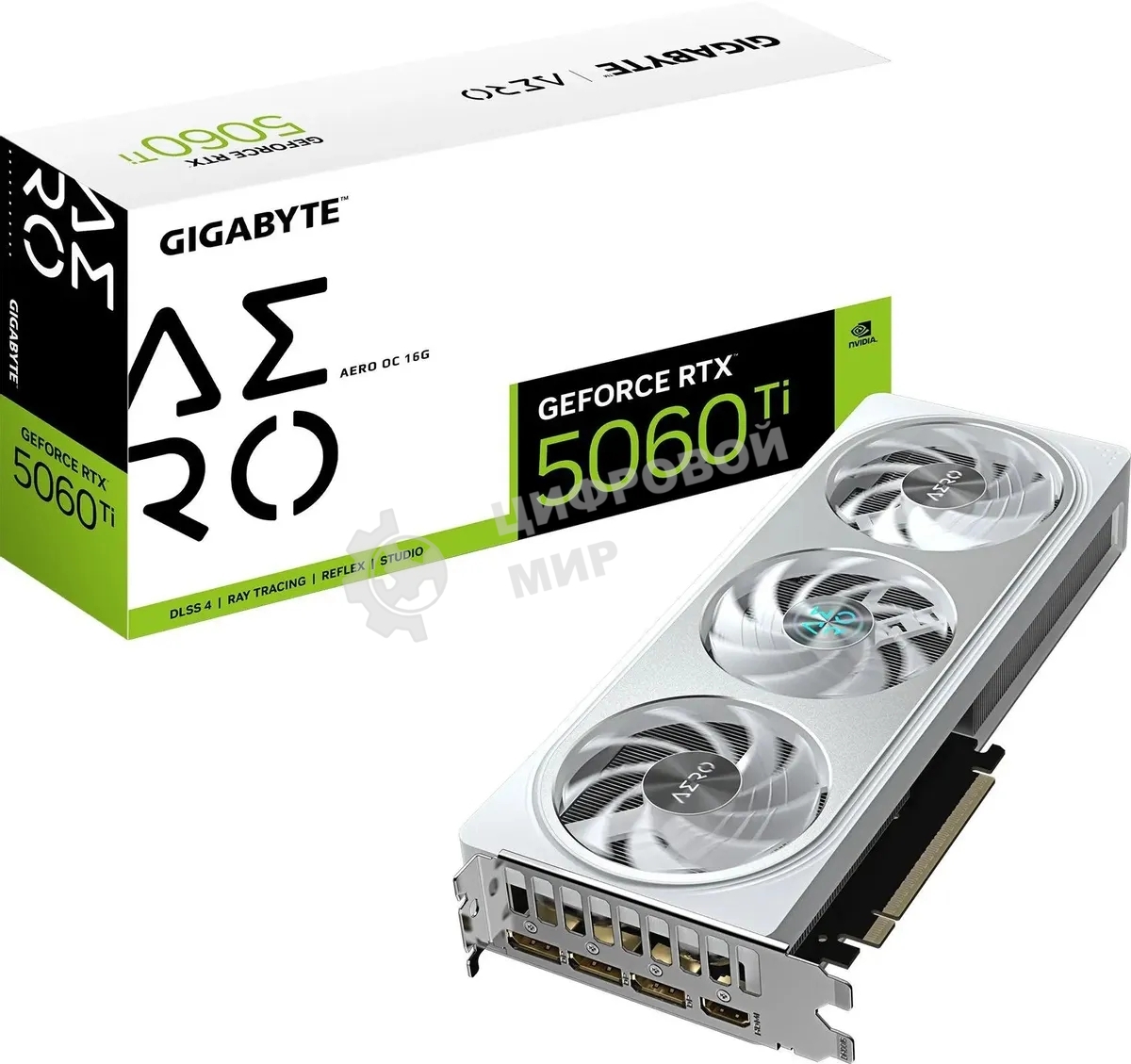 Видеокарта Gigabyte GeForce RTX 5060 Ti Aero OC, NVIDIA RTX 5060 Ti, 16 ГБ GDDR7, 128 бит, PCI-e 5.0, 1xHDMI, 3xDP, 2647 МГц