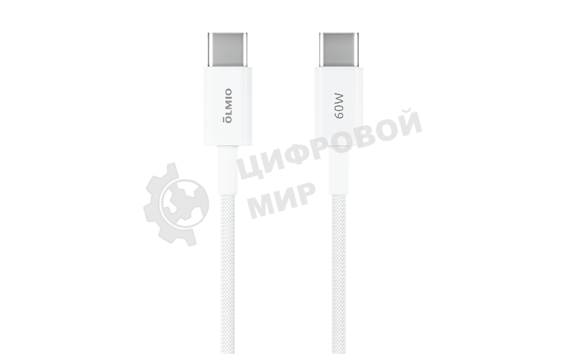 Кабель OLMIO SIMPLE, Type-C - Type-C, 60W 3A, 1.2м, тканевая оплетка, белый