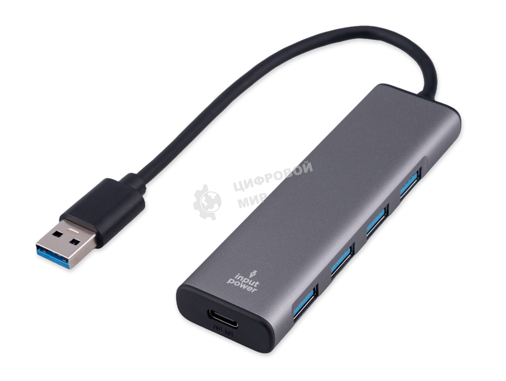 Разветвитель USB3.1 Gembird UHB-U3P7-01, 7хUSB, с доп.питанием (порт Type-C), кабель USB 19см, алюминий, коробка