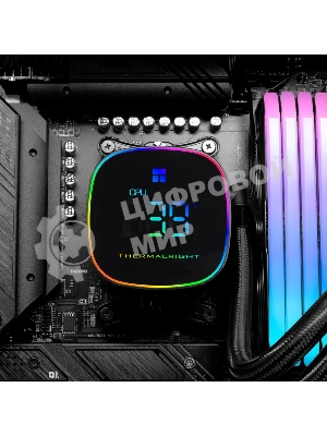 Система жидкостного охлаждения Thermalright Frozen Horizon 360 Digital (360мм, LED temp., Black, ARGB/Fans: 3x120мм, 68.9CFM, 28.2dBA, 2000RPM/Pump height 53.2мм, Rad thickness 27мм/S: 1700, 1200, 1851, 115X, AM5, AM4)