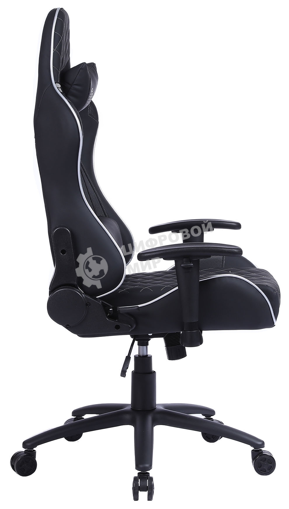 Кресло игровое Cactus CS-CHR-030BLS черный/серебристый, сиденье черный/серебристый, эко.кожа, с подголов. крестовина металл, пластик черный