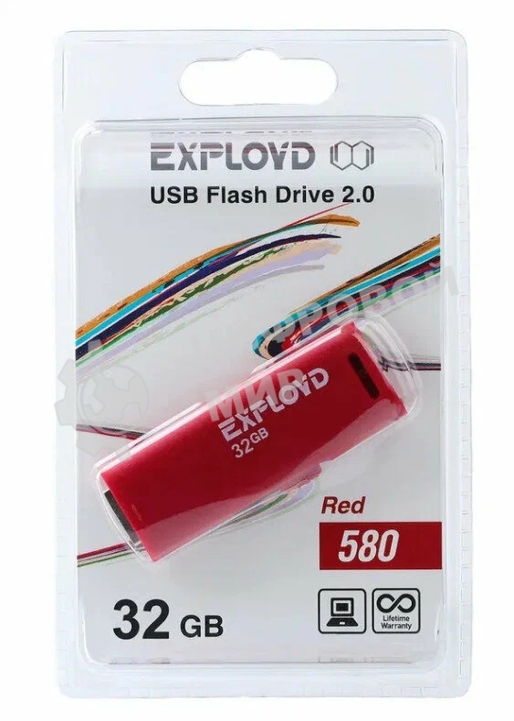 Флешка USB Exployd 580 Red (EX-32Gb-580-Red), 32Gb, USB 2.0, R/W 15/8, красный