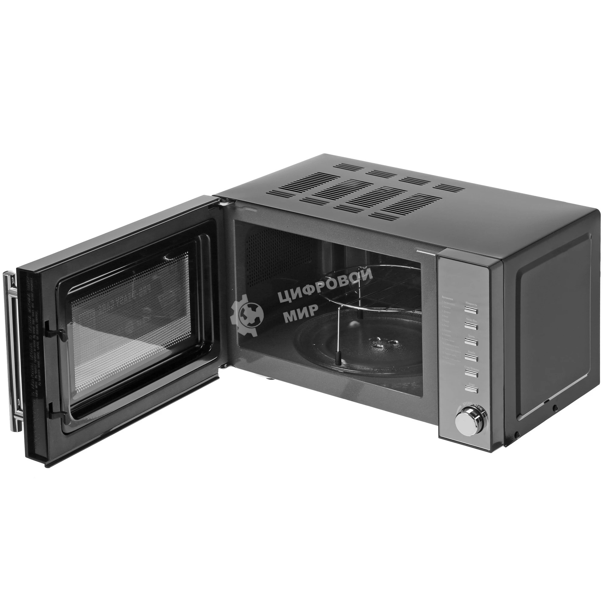 Микроволновая печь Polaris PMO 2002DG RUS черный, 20 л, 700 Вт, переключатели - кнопки, поворотный механизм