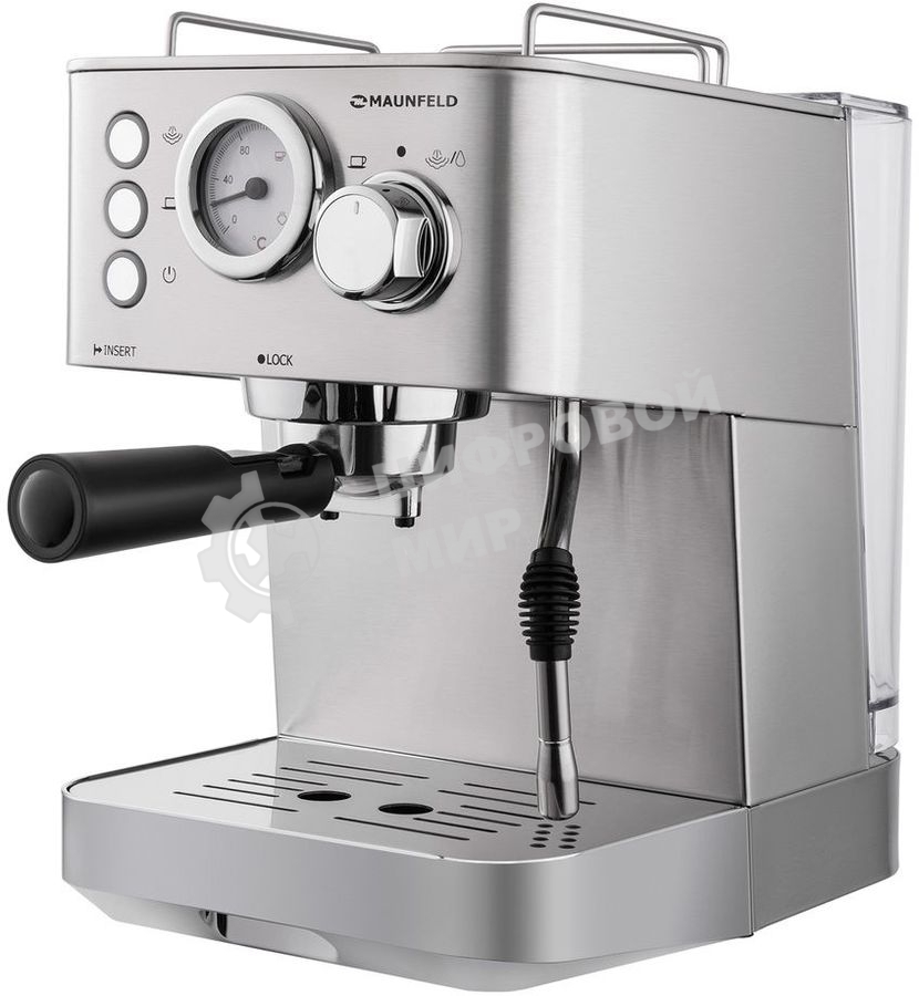 Кофеварка рожковая Maunfeld MF-721S PRO нержавеющая сталь, исп. кофе - молотый/чалды, 1.5 л, 1140 Вт, 15 бар