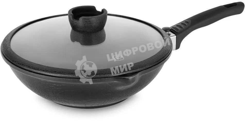 Сковорода ВОК Rondell Escurion RDA-870, 28 см, съемная ручка, с крышкой, черный