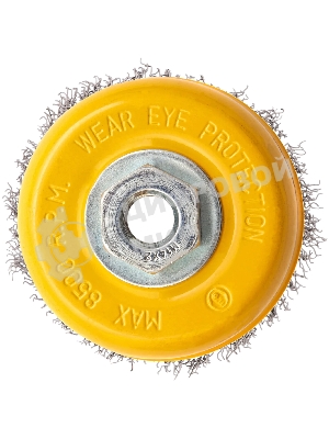 Щетка для УШМ Denzel 100 мм, М14, чашка, витая нержавеющая проволока 0,3 мм