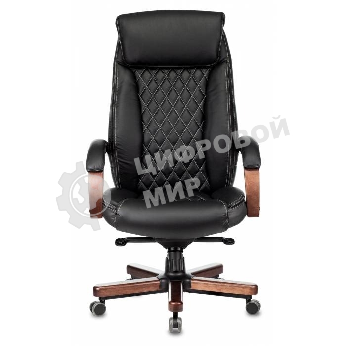 Кресло руководителя Бюрократ T-9924WALNUT черный, кожа, с подголов. крестовина металл/дерево