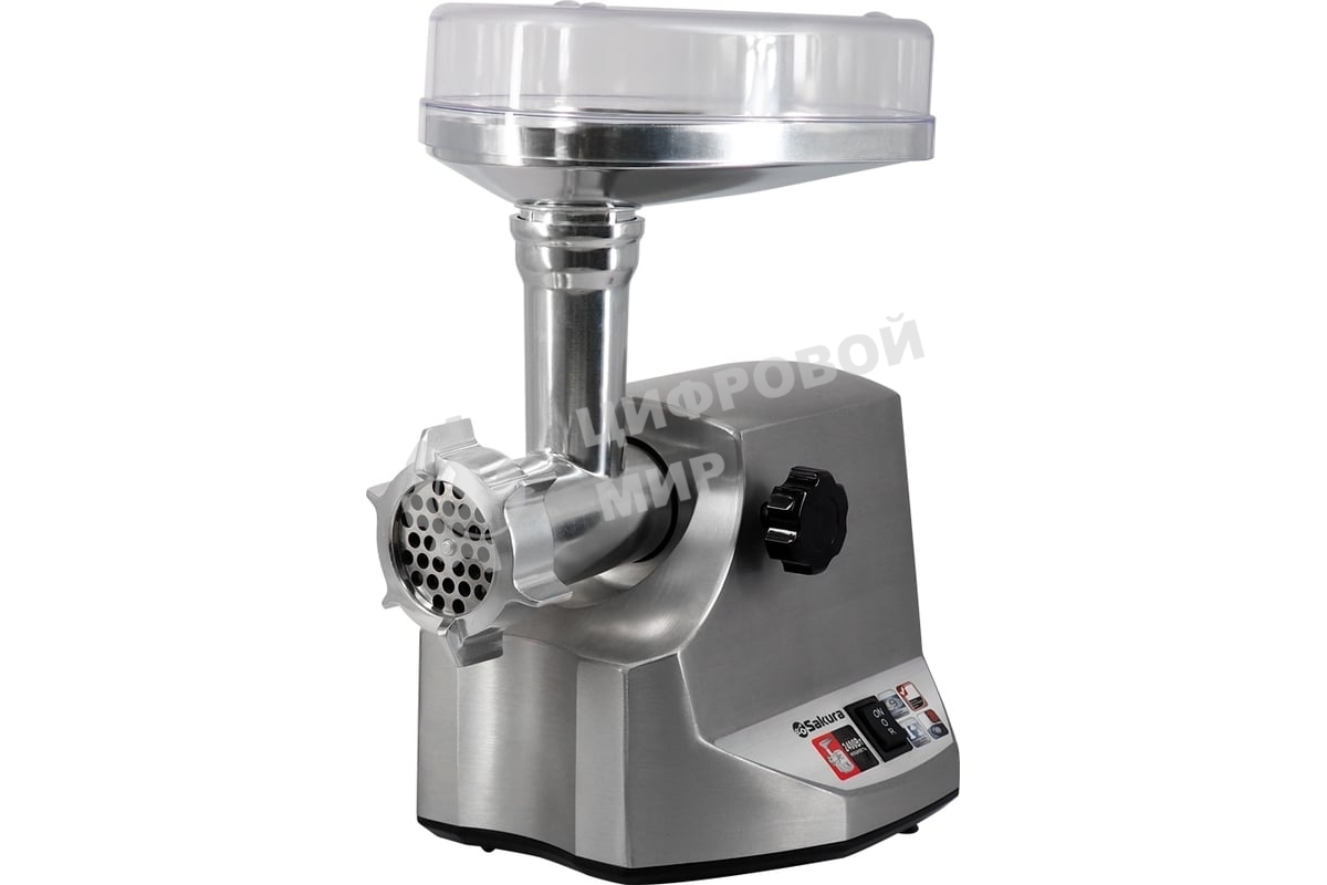 Мясорубка электрическая Sakura SA-6411 Professional серый, 2400 Вт, 2.5 кг/мин, реверс, защита от перегрузки, насадки - 5