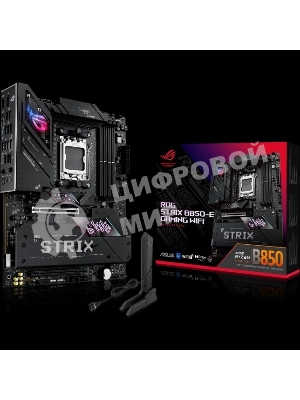 Материнская плата ASUS ROG STRIX B850-E GAMING WIFI, AM5, AMD B850, 4xDDR5, 4xSATA, 5xM.2, 1xPCI-E 5.0 x16, 1xPCI-E 4.0 x16, 1xRealtek 5Gb Ethernet, 1xUSB-C 4, 1xUSB-C 20Gbps, 6xUSB-A 10Gbps, 4xUSB-A 2.0, 3x3.5 мм, 7.1, ATX