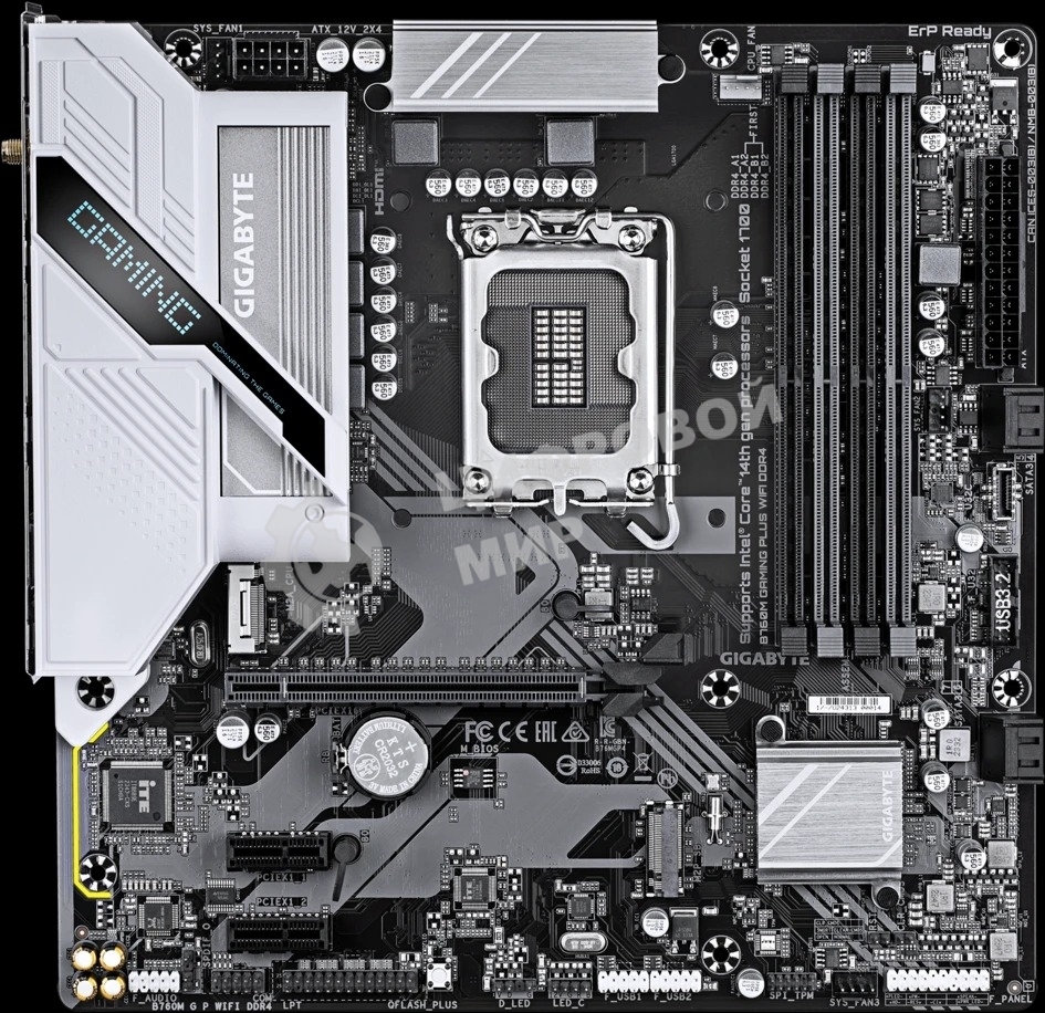 Материнская плата Gigabyte B760M GAMING PLUS WIFI DDR4, LGA1700, Intel B760, 4xDDR4, 4xSATA, 2xM.2, 1xPCIe 4.0 x16, 2xPCIe 3.0 x1, 1xDP, 1xHDMI, 1x1Gb LAN, Wi-Fi 6, Bluetooth 5.3, 3xUSB-A 5Gbps, 6xUSB-A 2.0, 1xUSB-C 5Gbps, 3x3.5 мм, 7.1, mATX