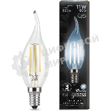Лампа светодиодная филаментная Gauss Filament 11Вт цок.:E14 свеча 220B св.свеч.бел.нейт. CF35 (упак.:10шт)