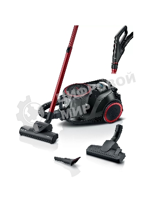 Пылесос Bosch BGS41POW1 черный/красный, 350/700 Вт, уборка сухая, пылесборник контейнер 2.4 л