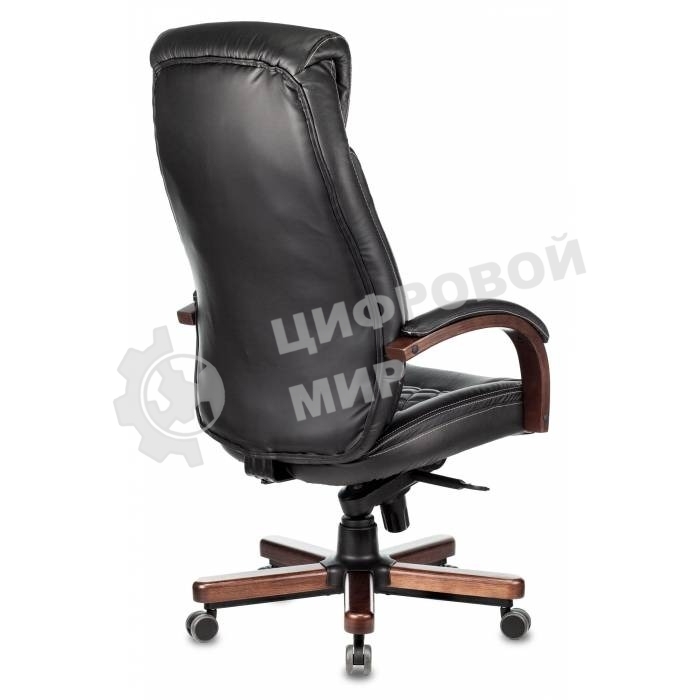 Кресло руководителя Бюрократ T-9924WALNUT черный, кожа, с подголов. крестовина металл/дерево