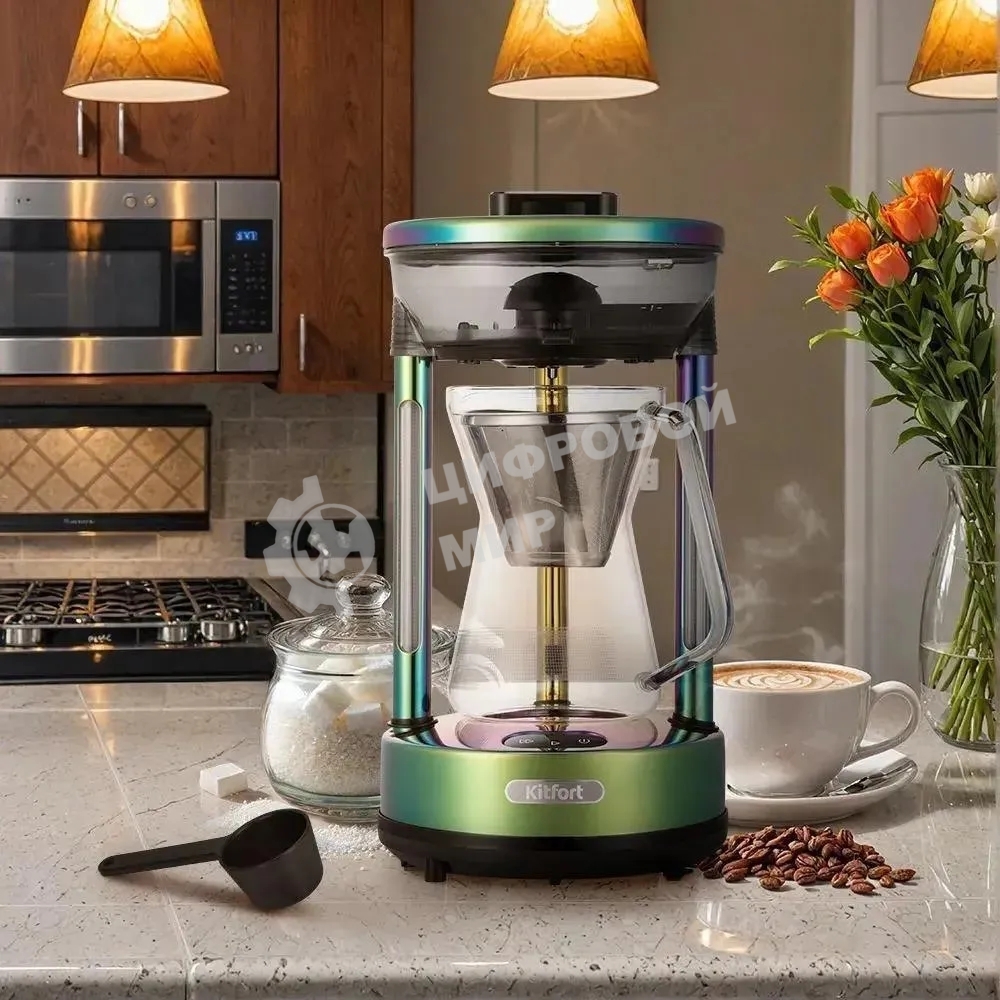 Кофеварка капельная Kitfort КТ-7488 зеленый, исп. кофе - молотый, 0.6 л, 600 Вт