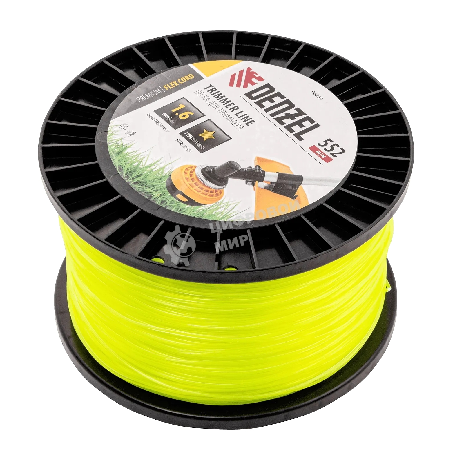 Леска для триммера Denzel звезда, 1,6мм х 552м, на DIN катушке FLEX CORD