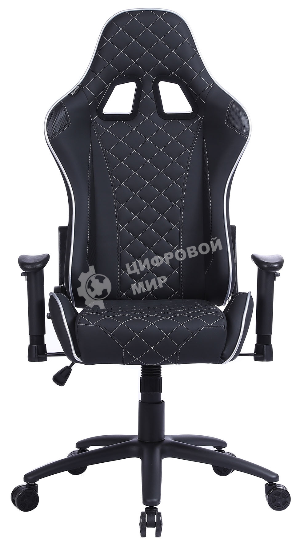 Кресло игровое Cactus CS-CHR-030BLS черный/серебристый, сиденье черный/серебристый, эко.кожа, с подголов. крестовина металл, пластик черный