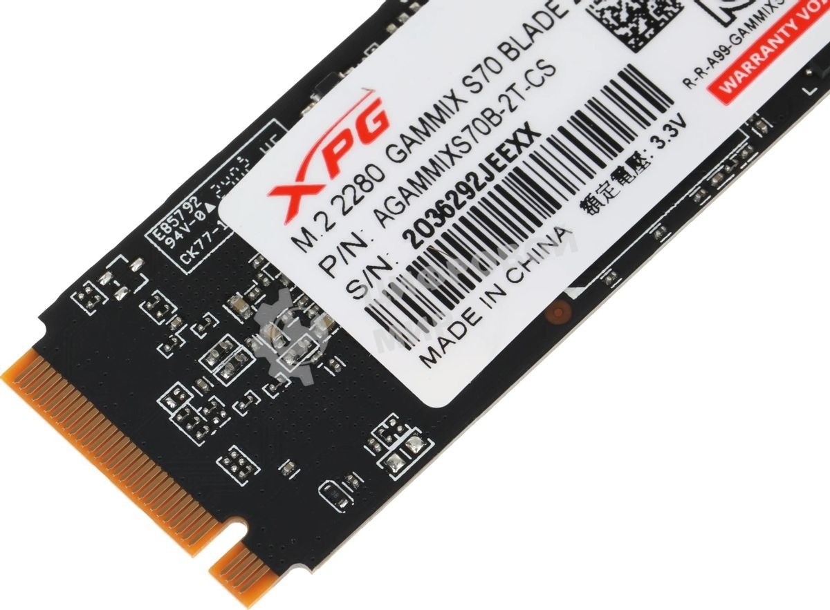 Накопитель SSD ADATA XPG GAMMIX BLADE S70, 2Tb, PCIe 4.0 x4, M.2 2280, NVMe, R/W 7400/6400