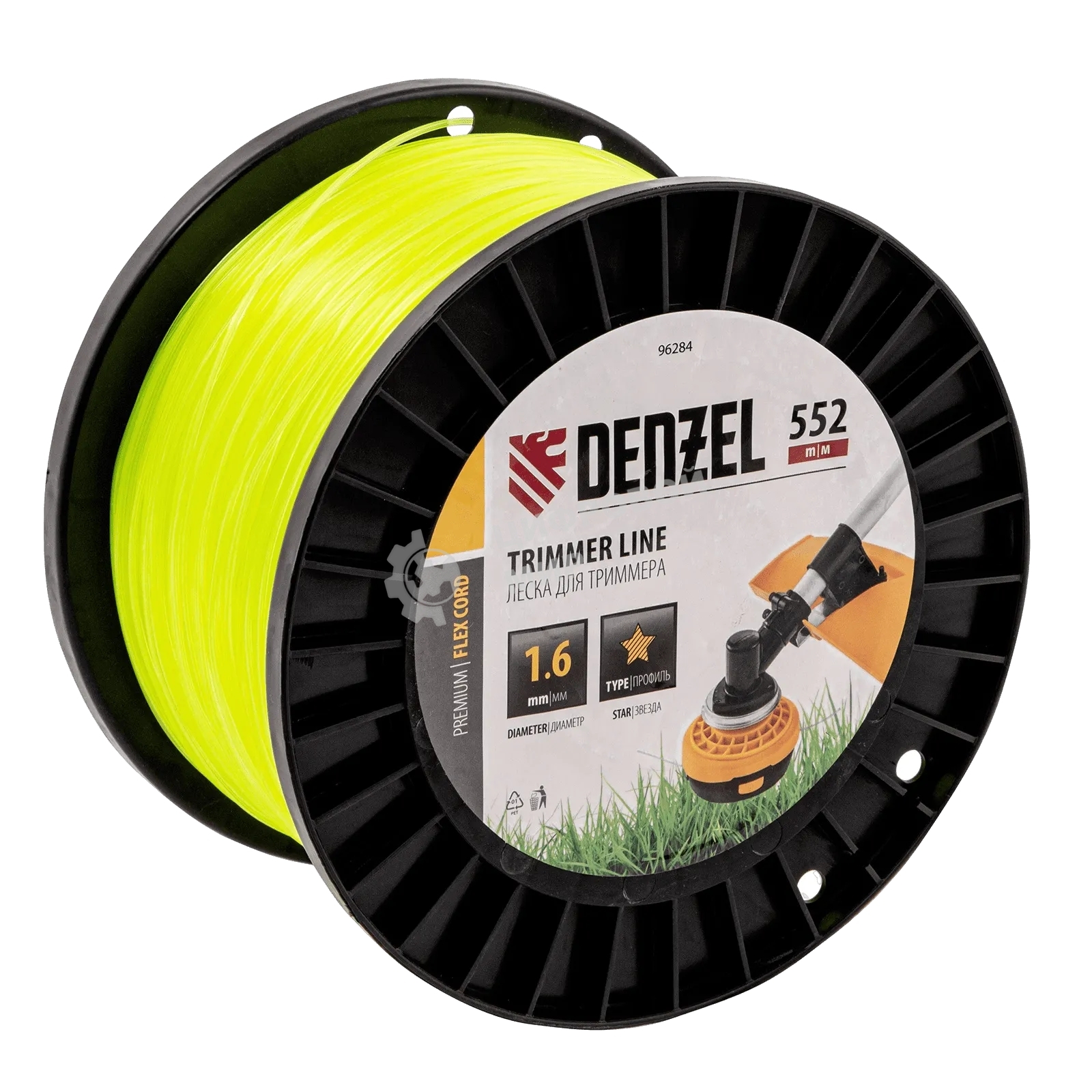 Леска для триммера Denzel звезда, 1,6мм х 552м, на DIN катушке FLEX CORD