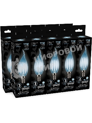 Лампа светодиодная филаментная Gauss Filament 11Вт цок.:E14 свеча 220B св.свеч.бел.нейт. CF35 (упак.:10шт)