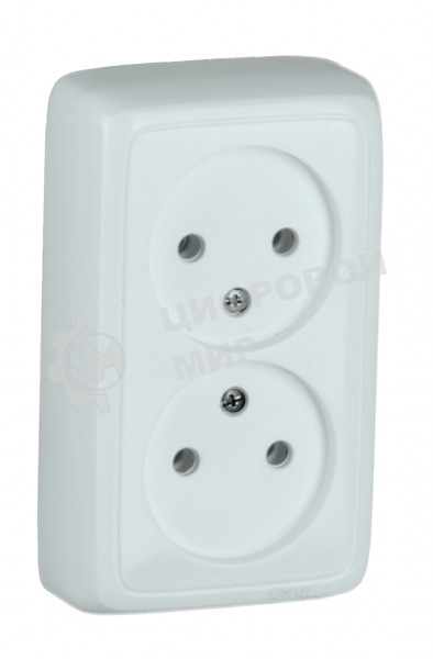 Розетка двойная наружная HEGEL РА16-143 с изоляционной пластиной белая