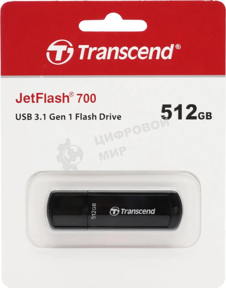 Флешка USB Transcend Jetflash 700 (TS512GJF700), 512Gb, USB 3.0, R/W 70/30, черный