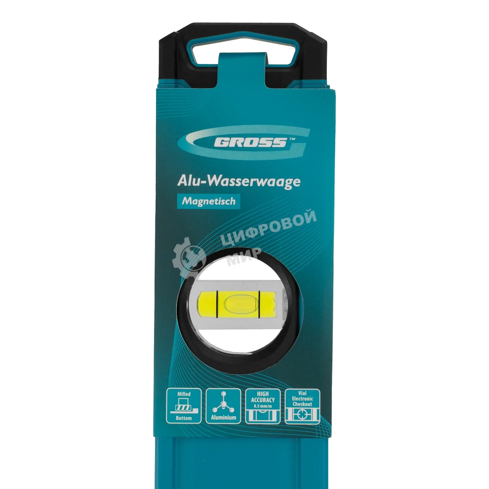 Уровень Gross 33652 алюминиевый, магнит., фрезерованный, 3 глазка, 0,5 мм/м, 800 мм