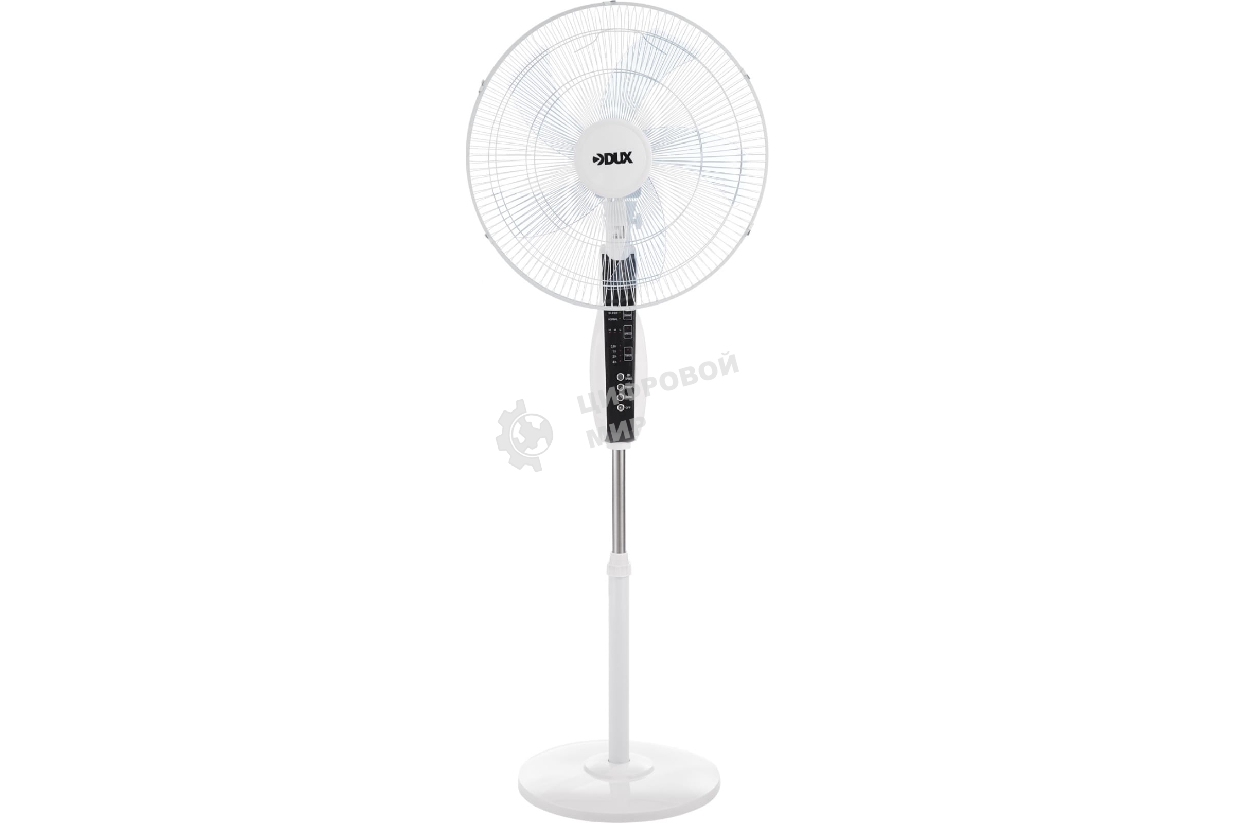 Вентилятор напольный DUX 60-0213 белый/синий 60 Вт, 5 лопастей, подставка круглая, д/у управление
