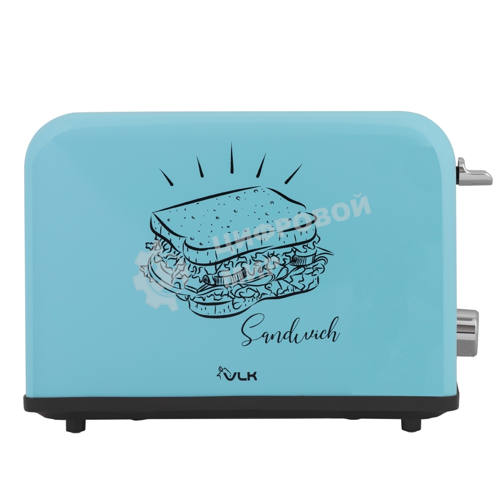 Тостер VLK Palermo 100, мощность 900 Вт, голубой, 5 регулировок поджаривания